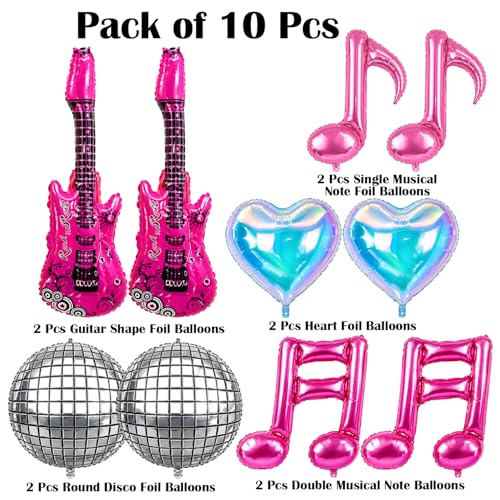 Image of Rozi Decoration Music Theme Foil Balloon Set with Guitar, Musical Notes, Heart & Disco Balloons, 10 Pcs Party Decoration Kit for Birthday Celebration & Music Theme Party
