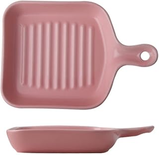 ZWEBY Plato para Hornear Sartén for Horno de cerámica Horno microondas horneado sartén for Hornear para Lasaña, Pastel (Color : Rosado, Size : 22.5x16.3x3cm)