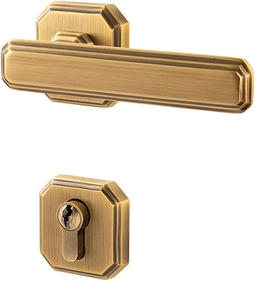 Chinese Style Pure Copper Indoor Door Lock Bedroom Magnetic Split Room Door Lock Black Household Door Handle Wooden Door Lock(Coffee Bronze Silent)
