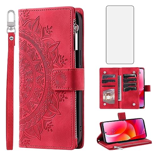 Étui portefeuille Mandala rouge pour vos sorties avec Moto G Pure
