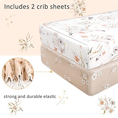 Caruili Baby Girl Crib Sheets 2 Pack, Fitted Crib Sheet Girl For Standard Crib And Toddler Bed Mattress, Soft Breathable Jersey Cotton Toddler Bed Sheet Set, Vintage Floral & Butterfly #TOP2