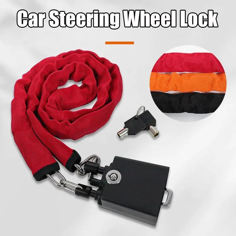 Verrou antivol Portable pour volant de voiture, chaîne Anti-scie, câble en acier, boucle ceinture sécurité, pour la du véhicule Bloque Volant Ceinture(Red)