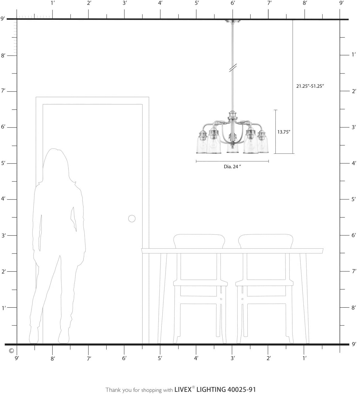 Livex Lighting 40025-91 Lawrenceville 5 Light Dinette Chandelier, Brushed Nickel