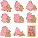 QWEPU Emporte Pièces Noël, 8Pcs 3D Emporte Pièces et tampons de Noël Enfants, Cookie Cutter pour Décoration de Gâteau Fondant Biscuit Cookie Pâtisserie, Accessoires de cuisine