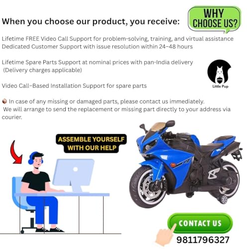Image of LITTLE PUP 12V Battery Operated Ride on Bike for Kids of Age 2 to 8 Years- Electric Rechargeable Kids Bike with Hand Race, Music,Led Lights (Blue)