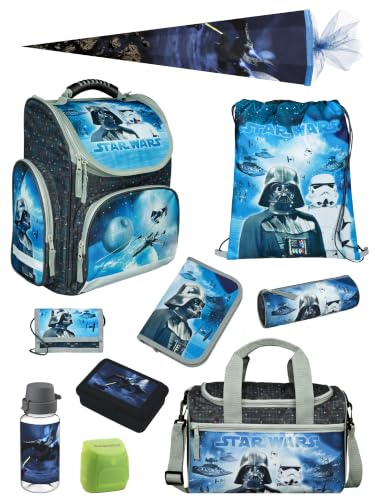 Familando - Schulranzen Set CLOU - 10-teilig mit Schultüte - Star Wars Classic - Ergonomisch, stabil & mit gepolstertem Rücken - 930g leicht - 15L Volumen - Mit Reflektoren - ab 1. Klasse