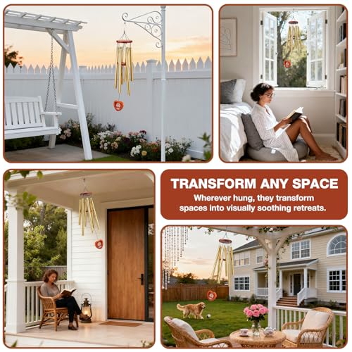 32'' Memorial Wind Chime with Wooden Photo Frame - Personalized Wind Chimes for Loss of Family, Friend, or Pet, Deep Tone Sympathy Chimes for Indoor or Outdoor Decor, Garden, Patio Memorial - Gold — view 4