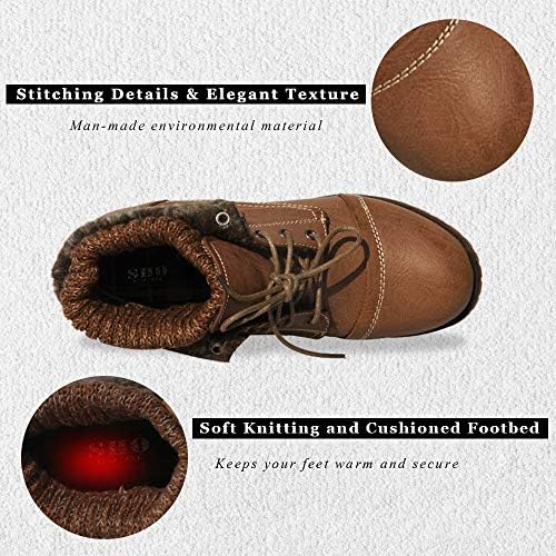Women’s Knitted Cuff Ankle Booties Lace up Combat Boots Folded Collar Stylish Snow Boots Hiking Shoes (8.5, Taupe) | Image 3