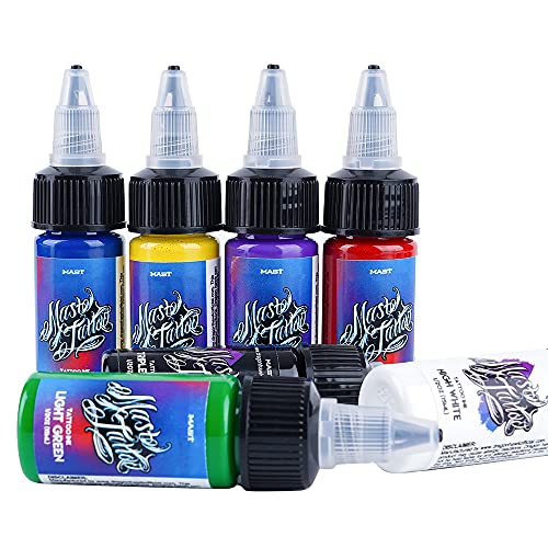 Mast Tattoo Inks 1/2Oz (15Ml) Kit 7 Bottles Mixed Color Triple Black High White Supply #TOP26