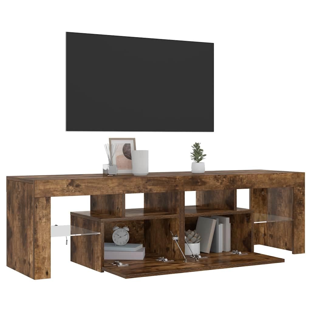 Z oświetleniem LED Stylowy opalany dąb 140x36.5x40 cm Brąz
