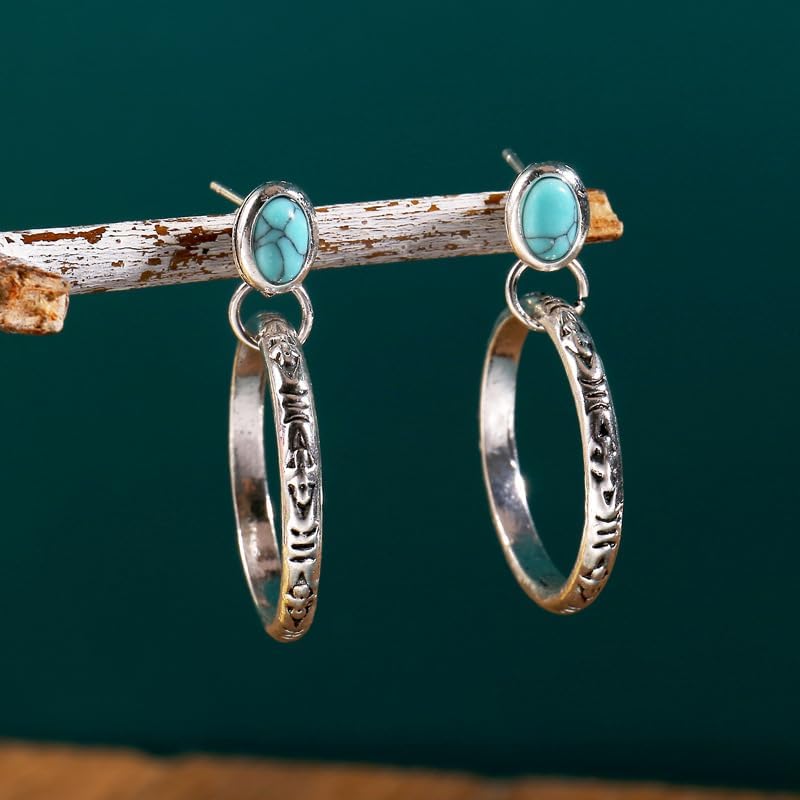 Turquoise Western Earrings for Women Turquoise Circle Earrings Vintage Western Dangle Earrings Jewelry - Image 4