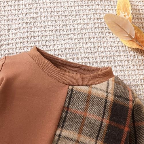 Boys and Toddlers' Sweatsuits Set Plaid Patchwork Sweatshirts Pullover Top+Solid Joggers Sweatpants Baby Clothing2