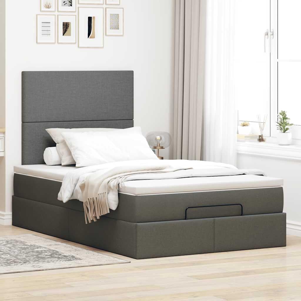 Cama otomana con colchón, 120 x 200 cm, color gris oscuro, núcleo de muelles ensacados, superficie de descanso para dormitorio, habitación juvenil, habitación de invitados