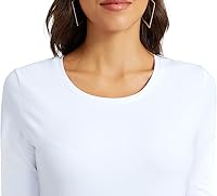Vista 6 de Camiseta básica de manga 34 con cuello redondo para mujer, estilo casual, de algodón liso y delgado