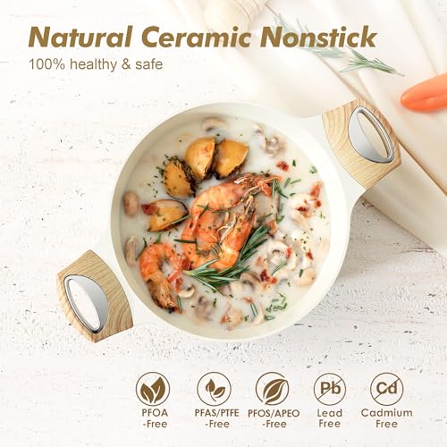image for SENSARTE Ceramic Nonstick Stock Pot with Lid, 2.6/4.5/6.6 QT Soup Pot 