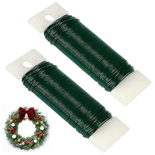 2 Pack Florist Wires, Christmas Wreath Making Supplies, 70m 22 Gauge Floral Wire Twist Ties, Plant Ties Garden Wire for Crafts, Christmas Wreaths Tree, GarlandArrangements DIY(Dark Green)
