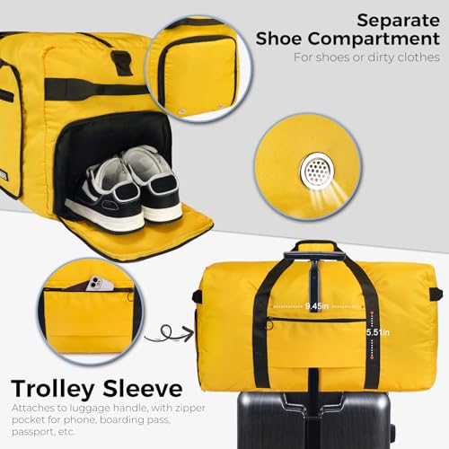 Image of Fmeida 65L Duffle Bag Foldable Travel Duffel Bags for Men Women Travel Bag | Shoes Compartment, 65L Large Capacity, Foldable, Packable, Water Repellent, Tear Resistant, for Traveling Gym Overnight Camp