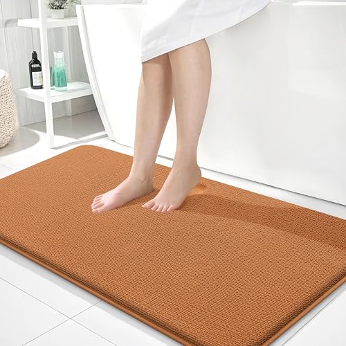 Image of OLANLY Thick Memory Foam Bathroom Runner Rugs 44x24, Extra Soft Absorbent Long Bath Rug, Quick Dry Bath Mats, Non-Slip, Machine Washable Mat for Bathroom, Tub and Shower, Home Decor Accessories, Clay