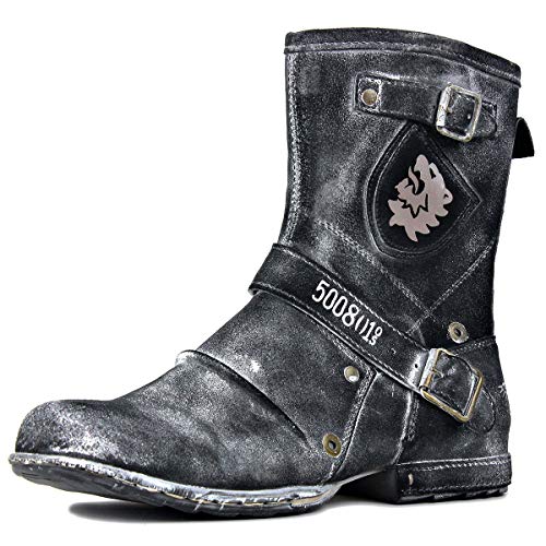 OSSTONE Moto Boots for Men Designer Fashion Zipper-up Leather Chukka Western Boots Casual Shoes OS-5008-1-HHH-R