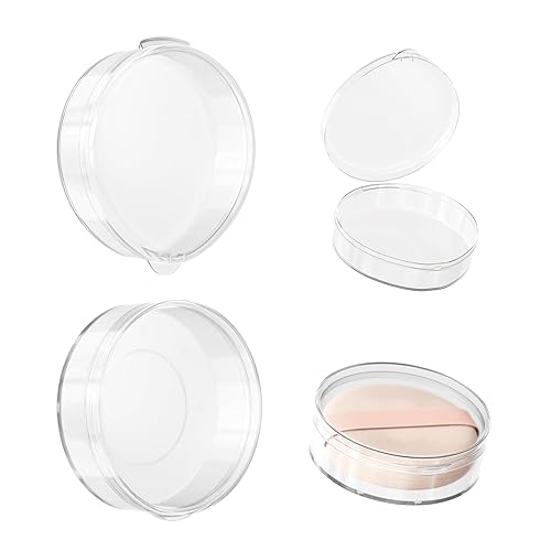 Estuche de soplo de polvo, 2 recipientes protectores redondos de maquillaje y 2 fundas de viaje de lágrima de belleza, solo estuches, no está