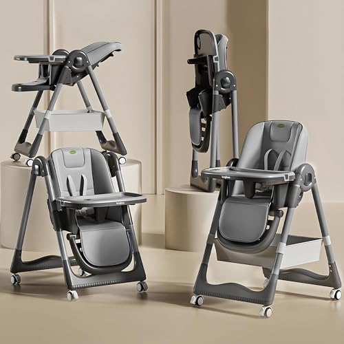 Image of Baybee 3 in 1 Baby High Chair for Kids, Baby Feeding Chair with 8 Height Adjustable, Footrest, Tray, 160 Recline, 5 Point Safety Belt & Wheels | Kids High Chair for Baby 0 Months to 6 Years