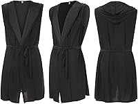 Vista 6 de Mendove Bata de baño con capucha y sin mangas sexy y sedosa para hombre