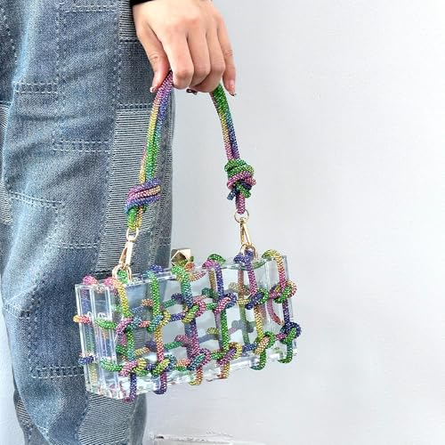 Image of Acrylic Clutch Bags for Women, Colorful Purse with Rhinestone Glittering Handbags Party Wedding Events, Rainbow