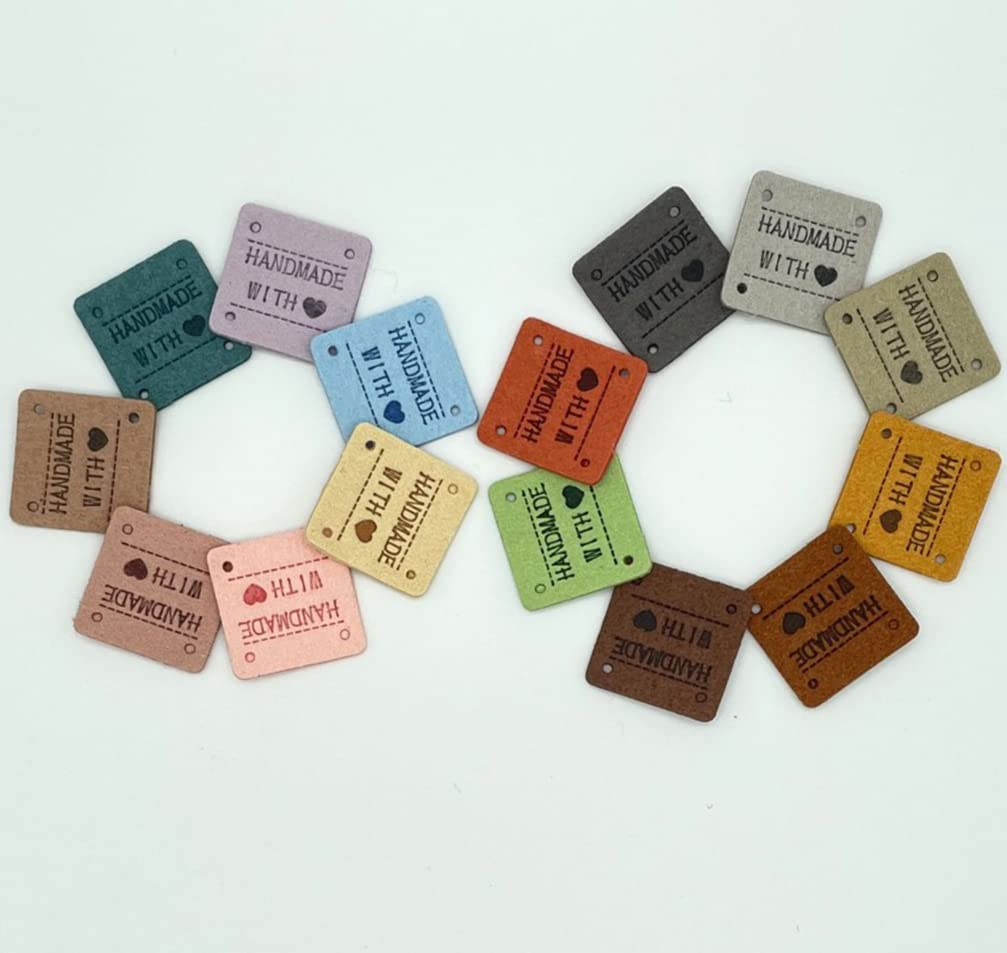 50 etichette di stoffa fatte a mano quadrate per etichette, accessori, etichette artigianali per cuco fai da te, borse, accessori decorativi