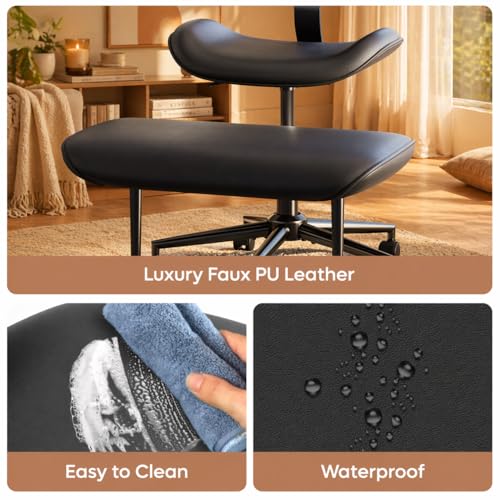 Image of Pinmoco Ergonomic Cross Legged Chair with Wheels - Adjustable Height Meditation & Yoga Chair for ADHD, Wide Criss Cross Design with Lumbar Support, PU Leather, Black