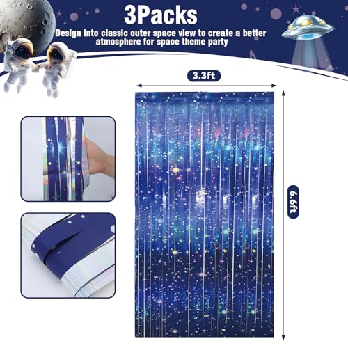 3 PCS Cortinas Galaxy Foil 3.3 x 6.6 ft Azul Iridiscente miniatura 2
