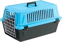 Ferplast ATLAS 20 EL, Transportador rígido para cães e gatos de pequeno porte, porta de aço revestida de plástico, grades de ventilação, azul, P