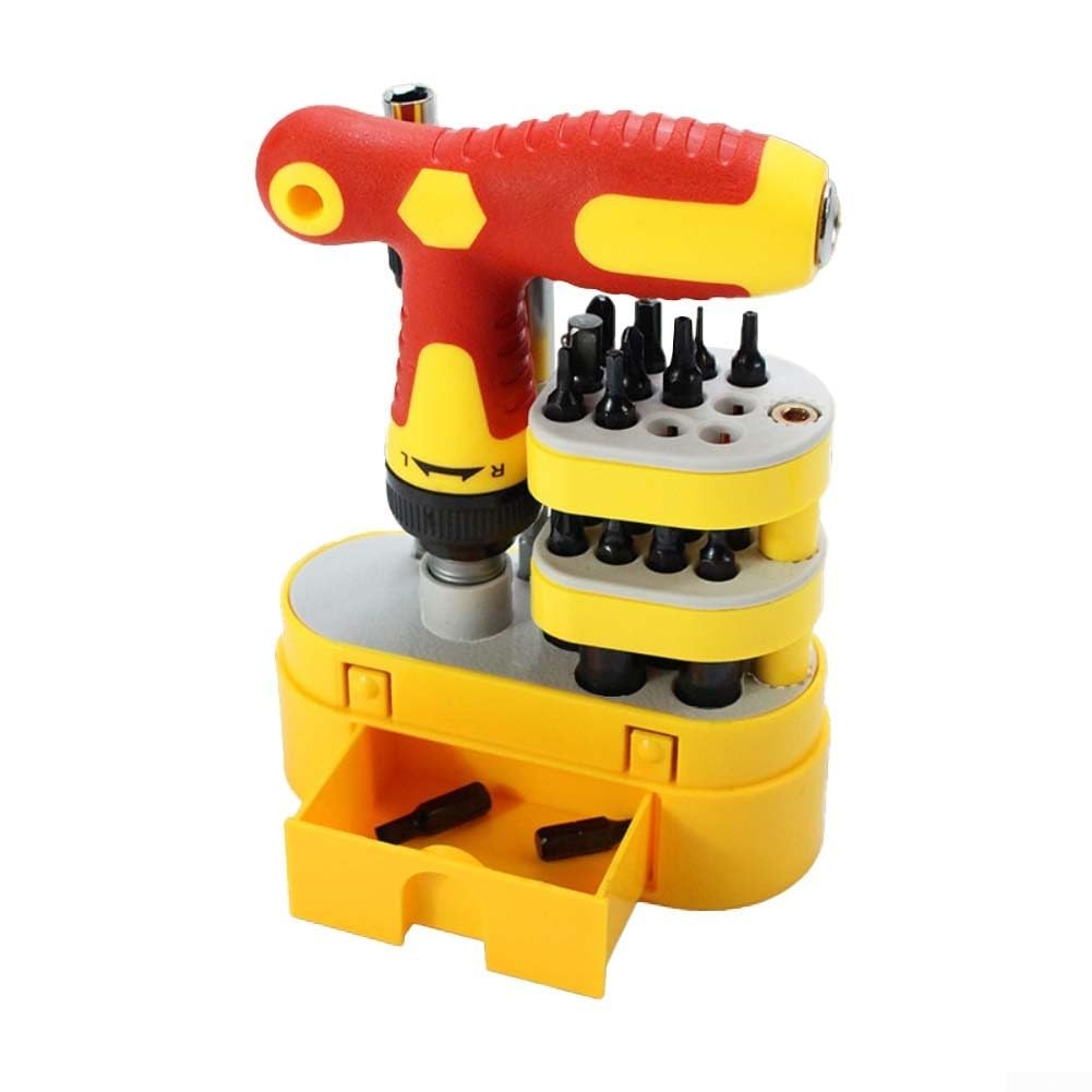 Eawfgtuw Juego de destornilladores de trinquete en forma de T con mecanismo bidireccional, varilla extensible para un alcance profundo, mango ergonómico de polipropileno, puntas de metal para