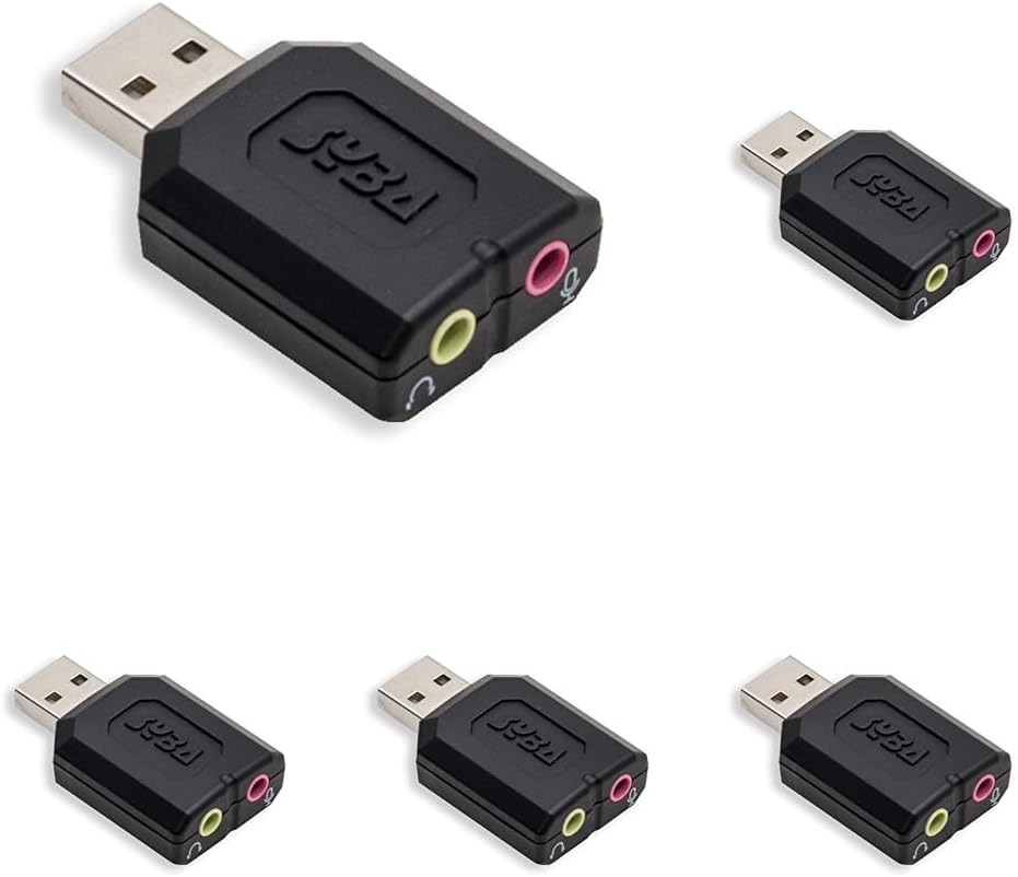 Syba External USB Stereo Sound Adapter for Windows, Mac, Linux Extra Audio Source with 3.5mm Audio Mic Jack C-Media Chipset (Pack of 5)
