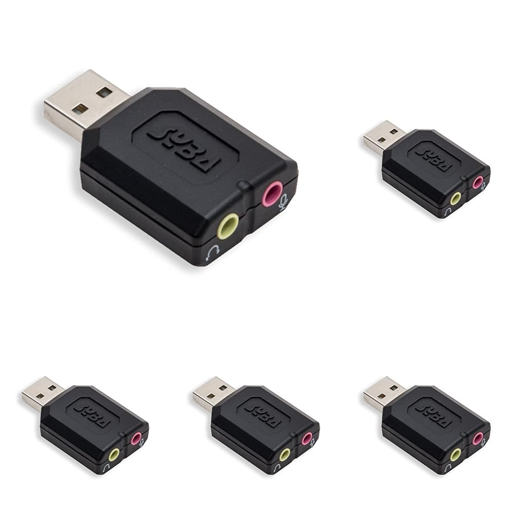 Syba External USB Stereo Sound Adapter for Windows, Mac, Linux Extra Audio Source with 3.5mm Audio Mic Jack C-Media Chipset (Pack of 5)