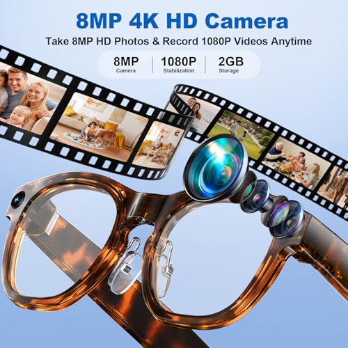 Image of AI Smart Glasses with 8MP Camera, 1080P Video Recording, Real-Time Translation, AI Assistant & Object Recognition, Photochromic Lenses, Bluetooth 5.4 Calls & Music, IP65 Waterproof, 7-8Hr Battery
