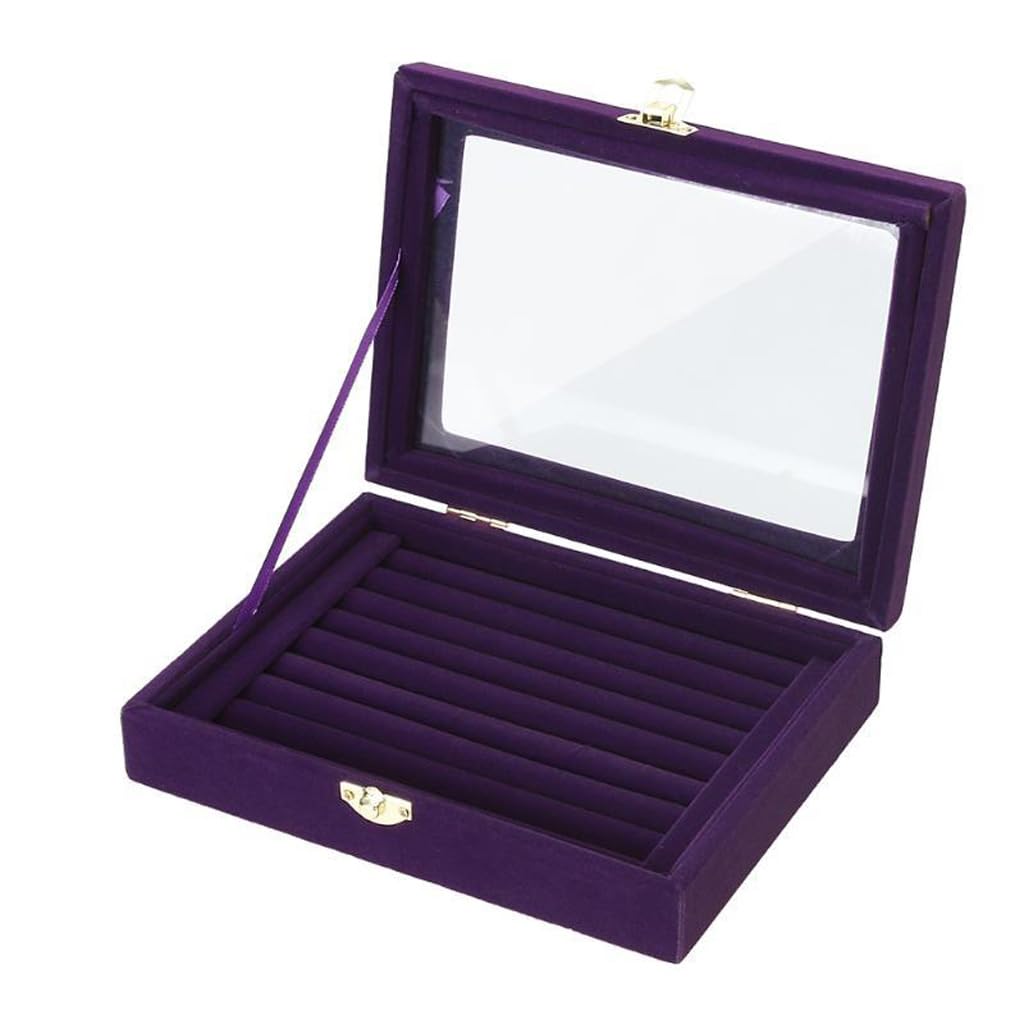 CVHfhjTG jewellery box, Jewelry Box Boxes with Glass Lid, Metal Locks Holder Case, Display Storage for Earring Ring Necklace Rings Women Girls(D)