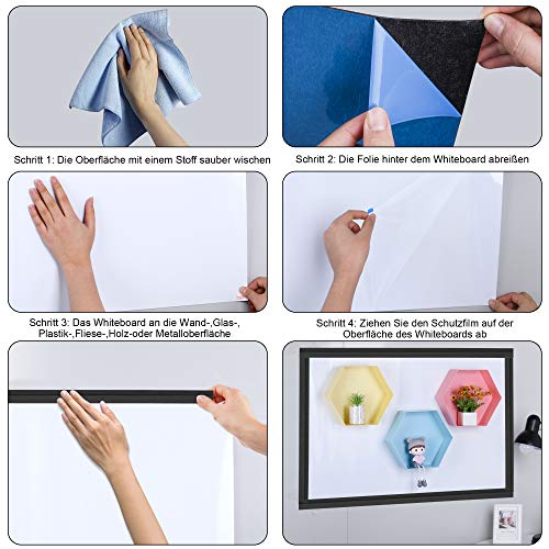 POPRUN 90 x 60cm Lavagna bianca adesiva Magnetica