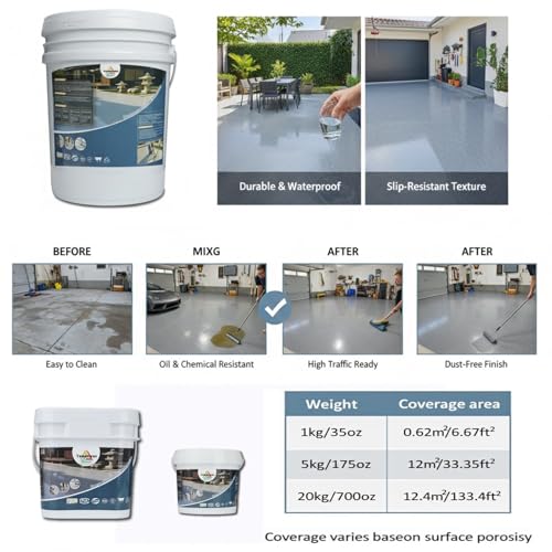 Pintura Epóxica para Piso con Arena de Color, Auto nivelante, para Interior y Exterior, Resistente al Desgaste, Antideslizante, Excelente para Concreto y Superficies Planas (Gris Marino, 1KG/35OZ) miniatura 6