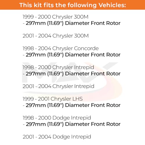 Image of Max Advanced Brakes Front Brake Kit Compatible With 1998-2004 Dodge Chrysler Intrepid 300M Concorde LHS w /11.69 inch Rotor Replacement Premium OE Disc Brake Rotors and Ceramic Brake Pads