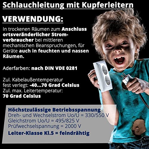 EBROM Kunststoff Schlauchleitung RUND, Kabel, Stromkabel, Leitung, Gerätekabel H05VV-F 2x1,0 mm² Farbe: schwarz - Viele Längen in 5 Meter Schritten bis 200 Meter 2x1 mm2, Ihre Kabellänge: 10 Meter