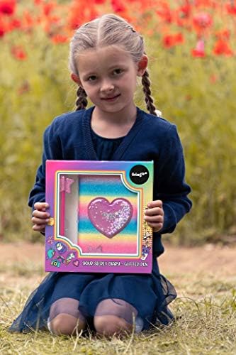 Fringoo - Glitter Girls Secret Diary with Glitter Star Pen, 2 Keys, Heart Padlock and Matching Bookmark | Beautiful Girls Notebook And Pen Set For Secrets For Girls - Glitter Heart