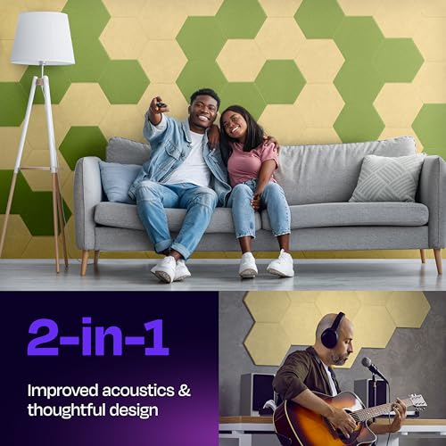 Image of Acoustic Panels 12-Pack Soundproof Wall Panels 12 inchX10.4 inchX0.4 inch Sound Panels High Density Sound Dampening Panels - [Cancun Sand Hexagon]