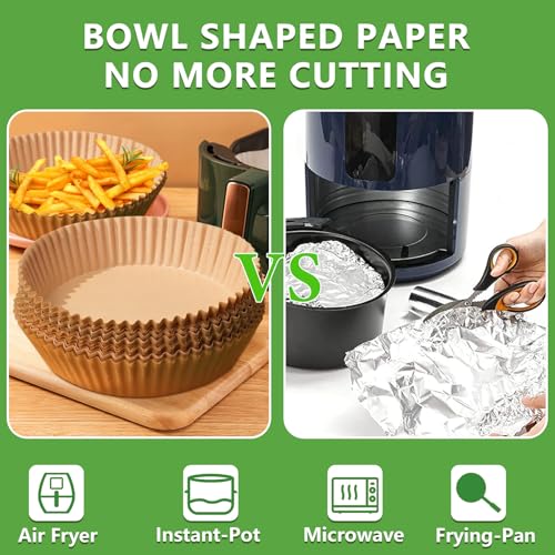 Image of 200pcs Air Fryer Disposable Paper Liner, Non-Stick Disposable Air Fryer Parchment Paper Liners, Baking Paper for Air Fryer Oil-Proof, Water-Proof, Food Grade Parchment(6.3 inch in Bottom, 8 inch on top)