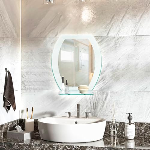 Espelho Ingrid Kit 40x50 oval redondo com Prateleira para Banheiros, Quartos e decoração