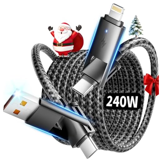240w 4 in 1 Charging Cable, Fast Charger USB C to Lightning Cable, Braided USB to USB C Cable, Travel Essential Multi Charging Cable for iPhone 16/15/14 Series/Pad/MacBook/Galaxy/Laptops and More[5FT]