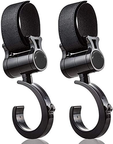 Stroller Hooks,GKONGU Pack of 2 Pieces Black Rotating Pram Hooks,Non-Slip Mat Buggy Hooks for Baby Pushchair,Extra Hands for Parents