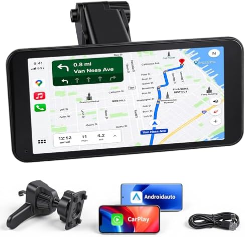6,5 Zoll Wireless Apple CarPlay & Android Auto Bildschirm für Auto, Tragbares Touchscreen Autoradio mit Bluetooth, Sprachsteuerung, FM-Transmission, Klappdisplay, Plug & Play Insta