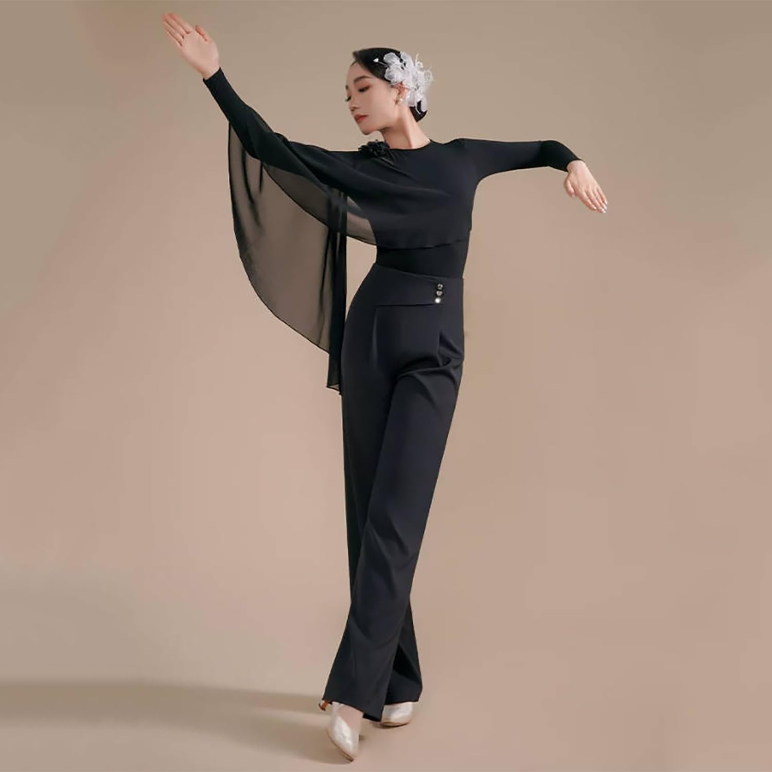 Pantalón Ancho Baile Latino Y De Salón para Mujer Adulto Pantalón Largo Recto Tango Ropa De Baile Estándar Práctica Liso Y Fluido