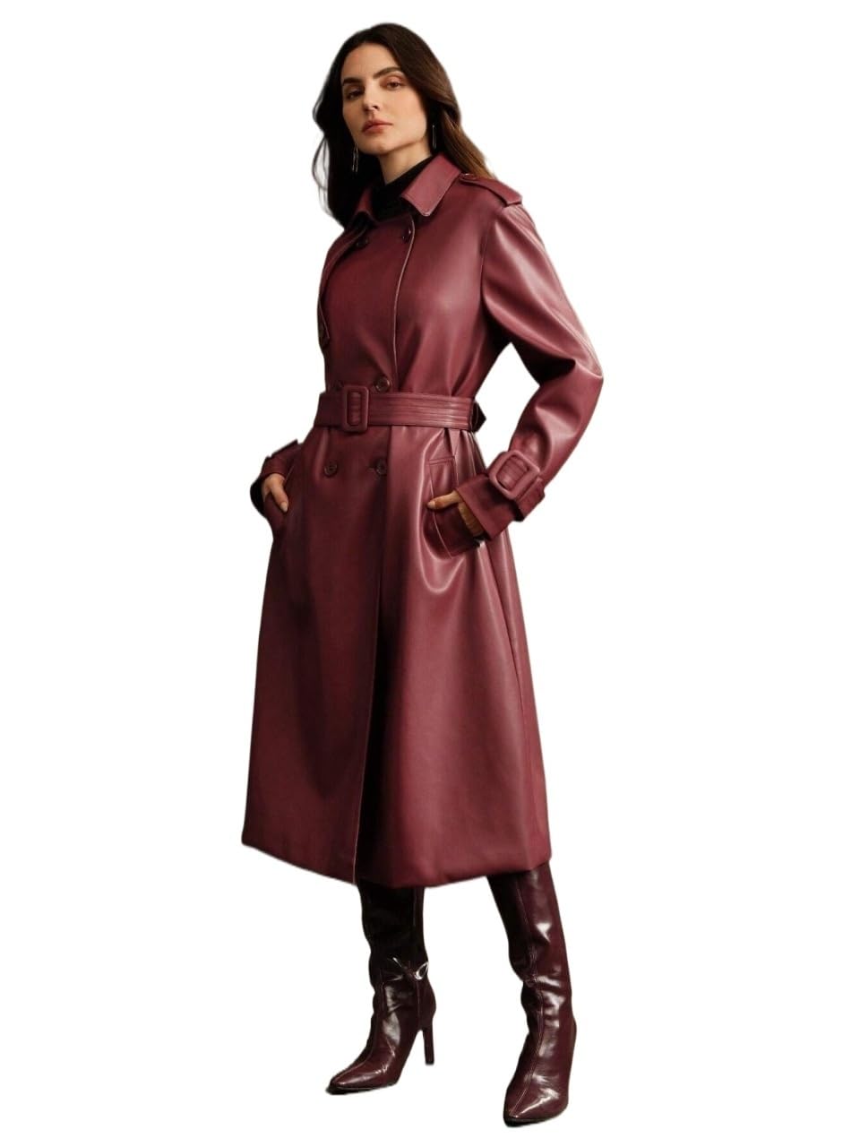 Womens 2025 Fashion Fall Trench Coat Double Breasted Long Trench Coat