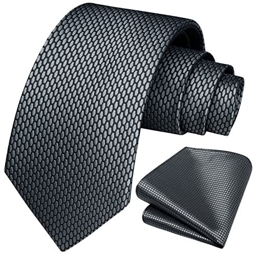 Image of HISDERN Ties for Men Plaid Checkered Tie with Pocket Square Woven Business Formal Necktie Handkerchief Set Wedding Party